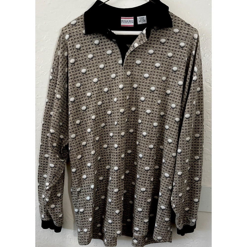 Vtg Y2K Bugle Boy "Golf " All Over Ball Pattern Long Sleeve Rugby Collar XL